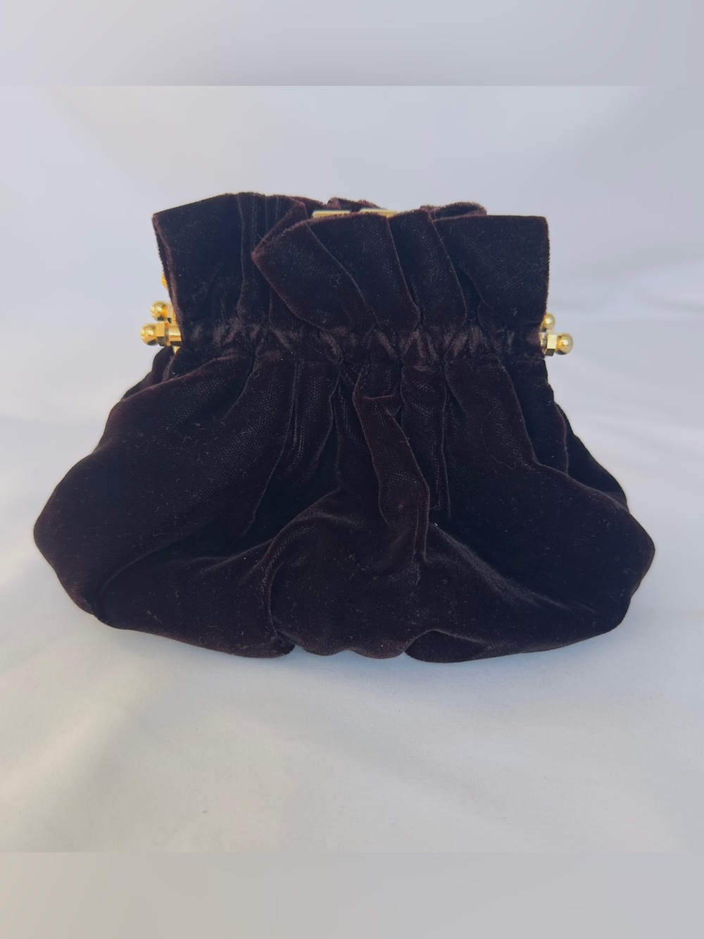 Black Velvet Evening Clutch Purse Bag Kiss-Lock Classic Ruche Flat Bottom